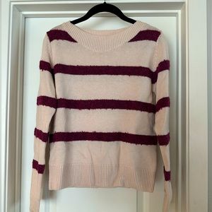 Intropia Light Pink Long Sleeve Sweater w Magenta Stripes and Grey Elbow Patches